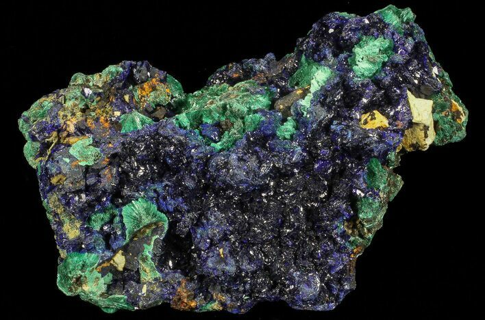 Sparkling Azurite Crystal Cluster with Malachite - Laos #69702